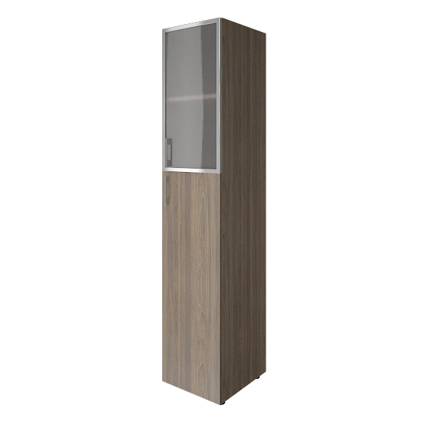 Шкаф высокий узкий комбинированный со стеклом в алюминиевой раме 400х450х1987