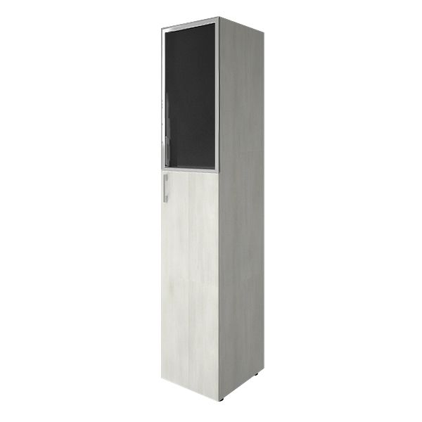 Шкаф высокий узкий комбинированный со стеклом лакобель (white, black) 400х450х1987