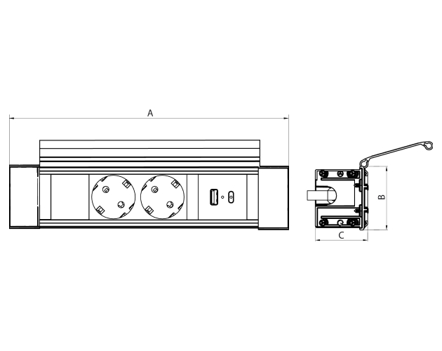 Врезной блок с крышкой 2х220В+USB A/C 30Вт M