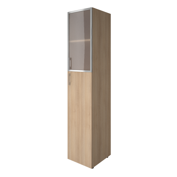 Шкаф высокий узкий комбинированный со стеклом в алюминиевой раме 400х450х1987