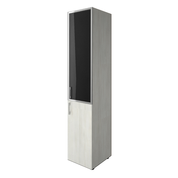 Шкаф средний узкий комбинированный со стеклом лакобель (white, black) 400х450х1987