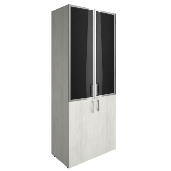Шкаф высокий комбинированный со стеклом лакобель (white, black) 800х450х1987