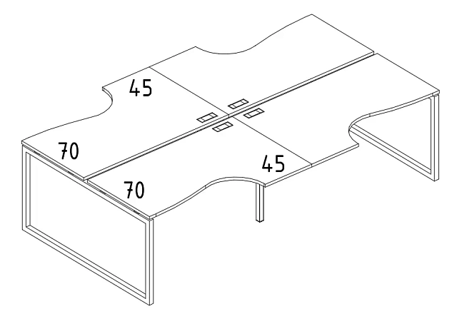 Рабочая станция со столами Классика на мет. каркасе QUATTRO 2400x1840x750