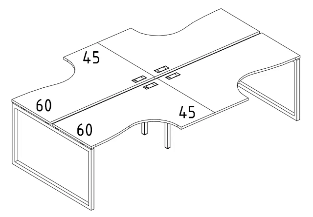 Рабочая станция со столами Классика на мет. каркасе QUATTRO 2800x1840x750