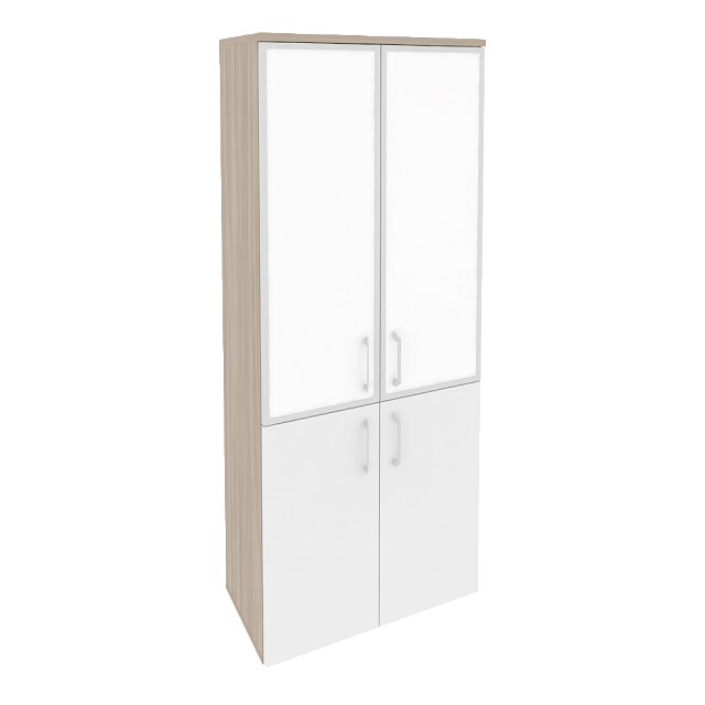 Шкаф высокий широкий (2 низких фасада ЛДСП + 2 средних фасада стекло лакобель в раме)	800x420x1977