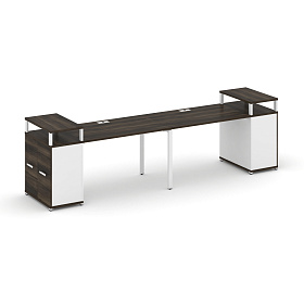 Рабочая станция с опорными распашными шкафами с верхними горизонтами 3200х720х917