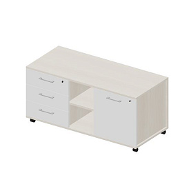 Тумба мобильная сервисная левая (3 секции, стандартные колёсные опоры, ручки - алюминий), 1200х530х570