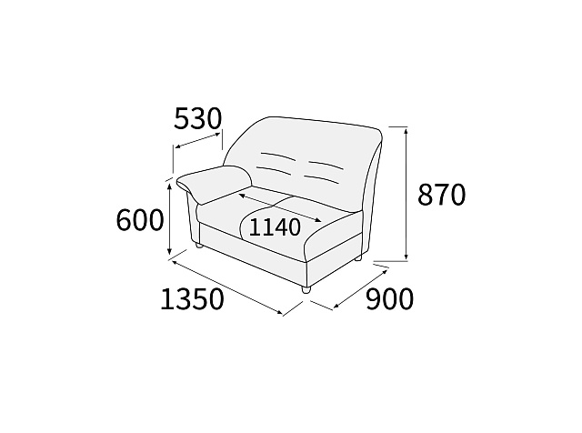 Модуль 2-х мест. с левым подл-ком 1340х900х920