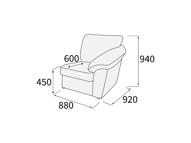 Модуль1-х мест. с правым подл-ком 880х920х940