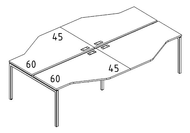 Рабочая станция со столами Техно на мет. каркасе DUE 2800x1840x750