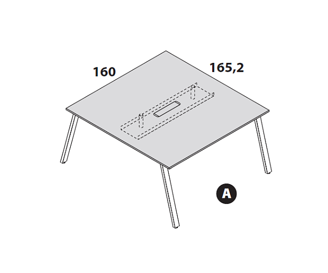 Стол для переговоров с доступом сверху и  кабель-каналом 1600x1652x729