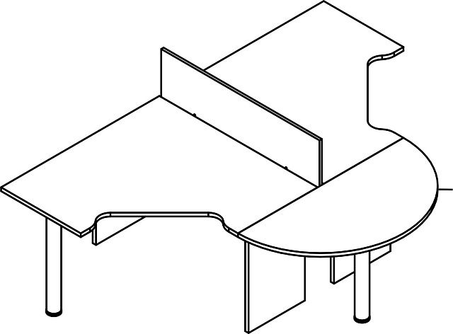 Композиция из 2 рабочих станций 140 с полукругом и экраном ДСП 2846x1827x720