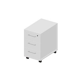 Тумба мобильная узкая (3 ящика, стандартные колёсные опоры, ручки - алюминий), 340х530х570