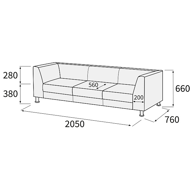 Диван 3-х местный 2060х760х680