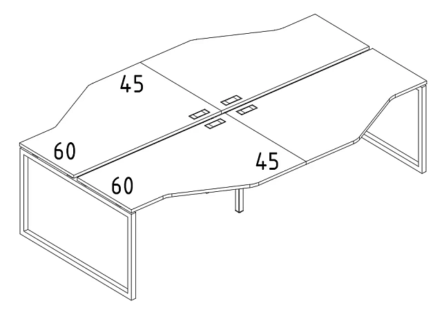 Рабочая станция со столами Техно на мет. каркасе QUATTRO 2800x1840x750