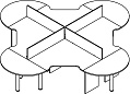 Композиция из 4 рабочих станций 120 с полукругами и экранами ДСП 3700x3700x720