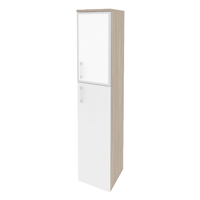 Шкаф высокий узкий правый (1 средний фасад ЛДСП + 1 низкий фасад стекло лакобель в раме) 400x420x1977