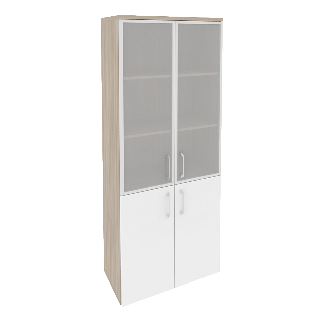 Шкаф высокий широкий (2 низких фасада ЛДСП + 2 средних фасада стекло в раме)	800x420x1977