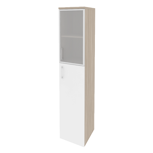 Шкаф высокий узкий правый (1 средний фасад ЛДСП + 1 низкий фасад стекло в раме) 400x420x1977
