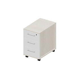Тумба мобильная узкая (3 ящика, стандартные колёсные опоры, ручки - алюминий), 340х530х570