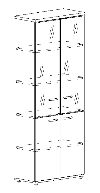 Шкаф для документов со стеклянными дверьми в алюминиевой рамке 780x364x1930
