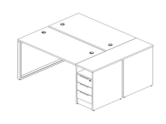 Рабочая станция на О-образном м/к с опорной тумбой 2212*1475*750