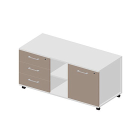 Тумба мобильная сервисная левая (3 секции, стандартные колёсные опоры, ручки - алюминий), 1200х530х570