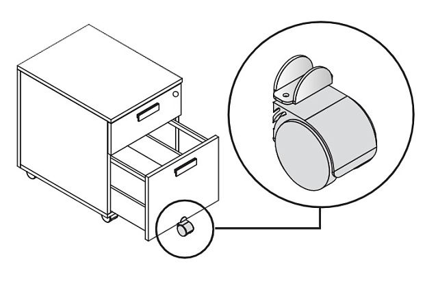 Дополнительное колесо для тумбы с двумя ящиками (опция)