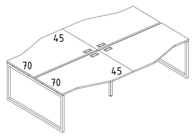 Рабочая станция со столами Техно на мет. каркасе QUATTRO 2800x1840x750