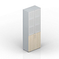 Шкаф для документов (2 двери+2 матовые стеклянные двери в раме, 4 полки, ручки - алюминий), 800х440х1950