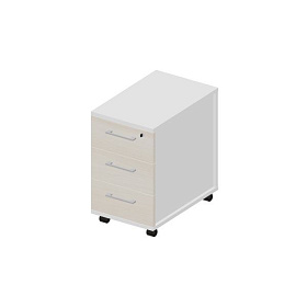 Тумба мобильная узкая (3 ящика, стандартные колёсные опоры, ручки - алюминий), 340х530х570