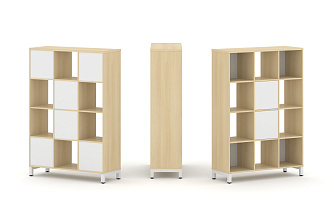 Набор стеллажа одностороннего, 4 яруса (Вставка с распашным фасадом-2шт, Вставка задняя стенка - 4шт) SN.NS-431 1121*400*1615