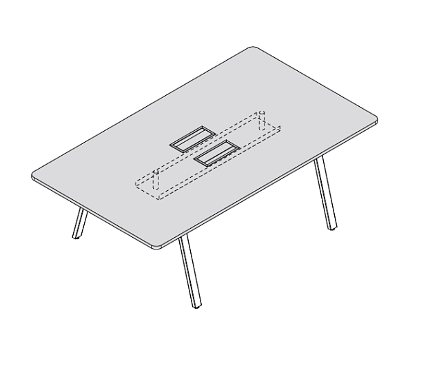 Стол для переговоров с 2 доступами сверху и центральным кабель-каналом 2200x1252x729