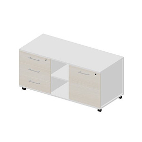 Тумба мобильная сервисная левая (3 секции, стандартные колёсные опоры, ручки - алюминий), 1200х530х570