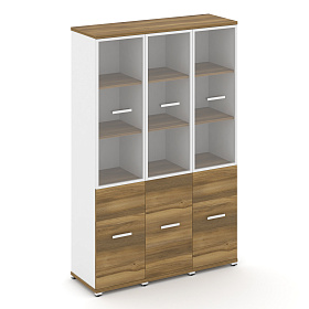 Шкаф три узкие секции, 5 ниш (Три фасада ЛДСП 2 ниши + 3 фасада стекло прозрачное в раме, 3 ниши) 1252х420х1922