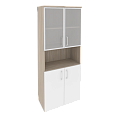 Шкаф высокий широкий (2 низких фасада ЛДСП + 2 низких фасада стекло в раме) 800x420x1977