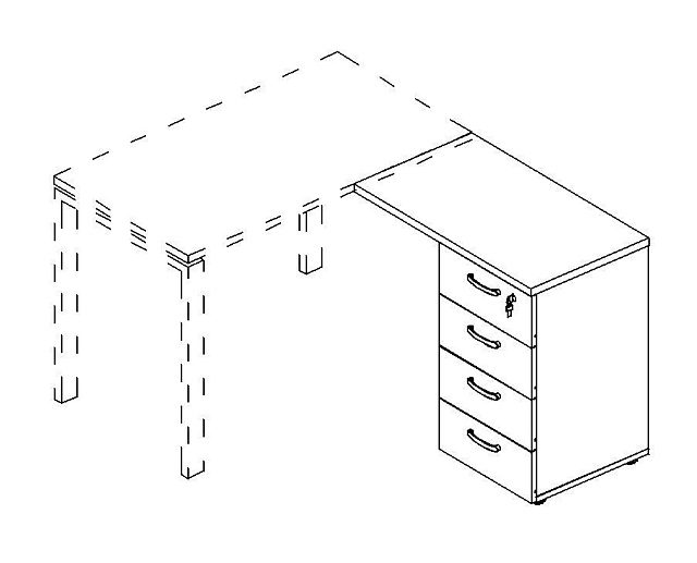 Тумба приставная с 4 ящиками и замком 790x450x750