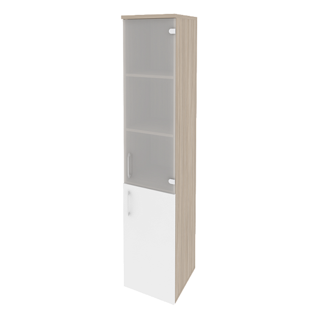 Шкаф высокий узкий правый (1 низкий фасад ЛДСП + 1 средний фасад стекло)	400x420x1977