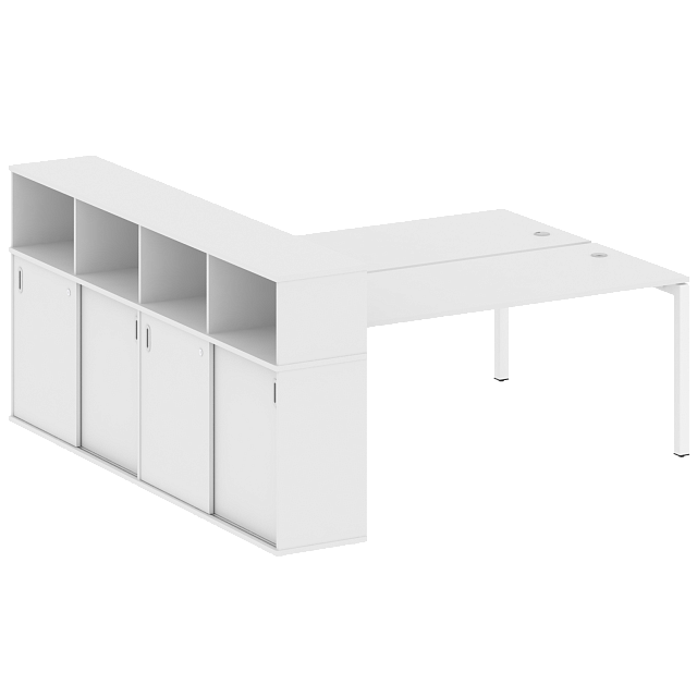 Рабочая станция на П-образном м/к с опорным шкафом-купе
