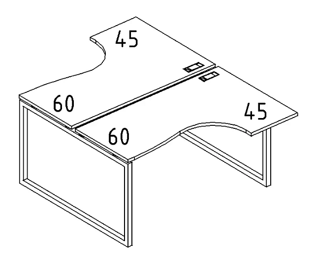 Рабочая станция со столами Классика на мет. каркасе QUATTRO 1200x1840x750