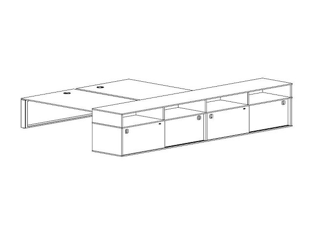 Рабочая станция на О-образном м/к с опорным шкафом-купе 2210*2332*1098