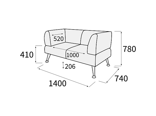 Диван 2-х местный 1400x730x780