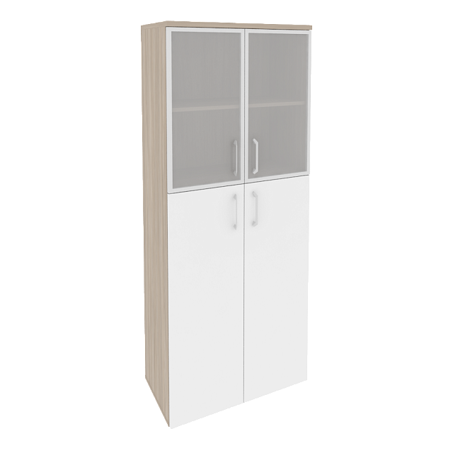 Шкаф высокий широкий (2 средних фасада ЛДСП + 2 низких фасада стекло в раме)	800x420x1977