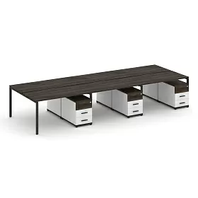 Рабочая станция на 6 мест с тремя двухсторонними опорными тумбами тип №1 4140х1480х750