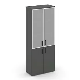 Шкаф высокий широкий (2 низких фасада ЛДСП + 2 средних фасада стекло сатин в раме) SN.STS-103 796*400*1982