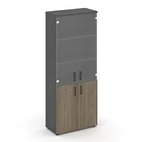 Шкаф высокий широкий (2 низких фасада ЛДСП + 2 средних фасада стекло прозрачное) SN.STS-102 796*400*1982