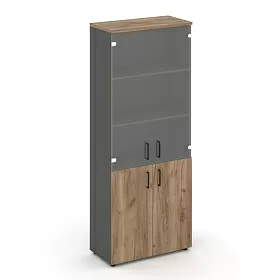 Шкаф высокий широкий (2 низких фасада ЛДСП + 2 средних фасада стекло прозрачное) SN.STS-102 796*400*1982