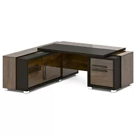 Стол с тумбой и греденцией (с блоком розеток) левый 2070х2016х750  (1600х1000 - столешница)