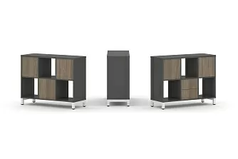 Набор стеллажа одностороннего, 2 яруса  (Вставка с распашным фасадом-2шт, Вставка два ящика - 1шт,) SN.NS-231 1121*400*881