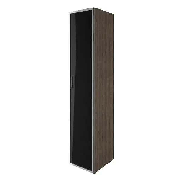 Шкаф высокий узкий 1 дверь стекло лакобель (white,black) 400х450х1987